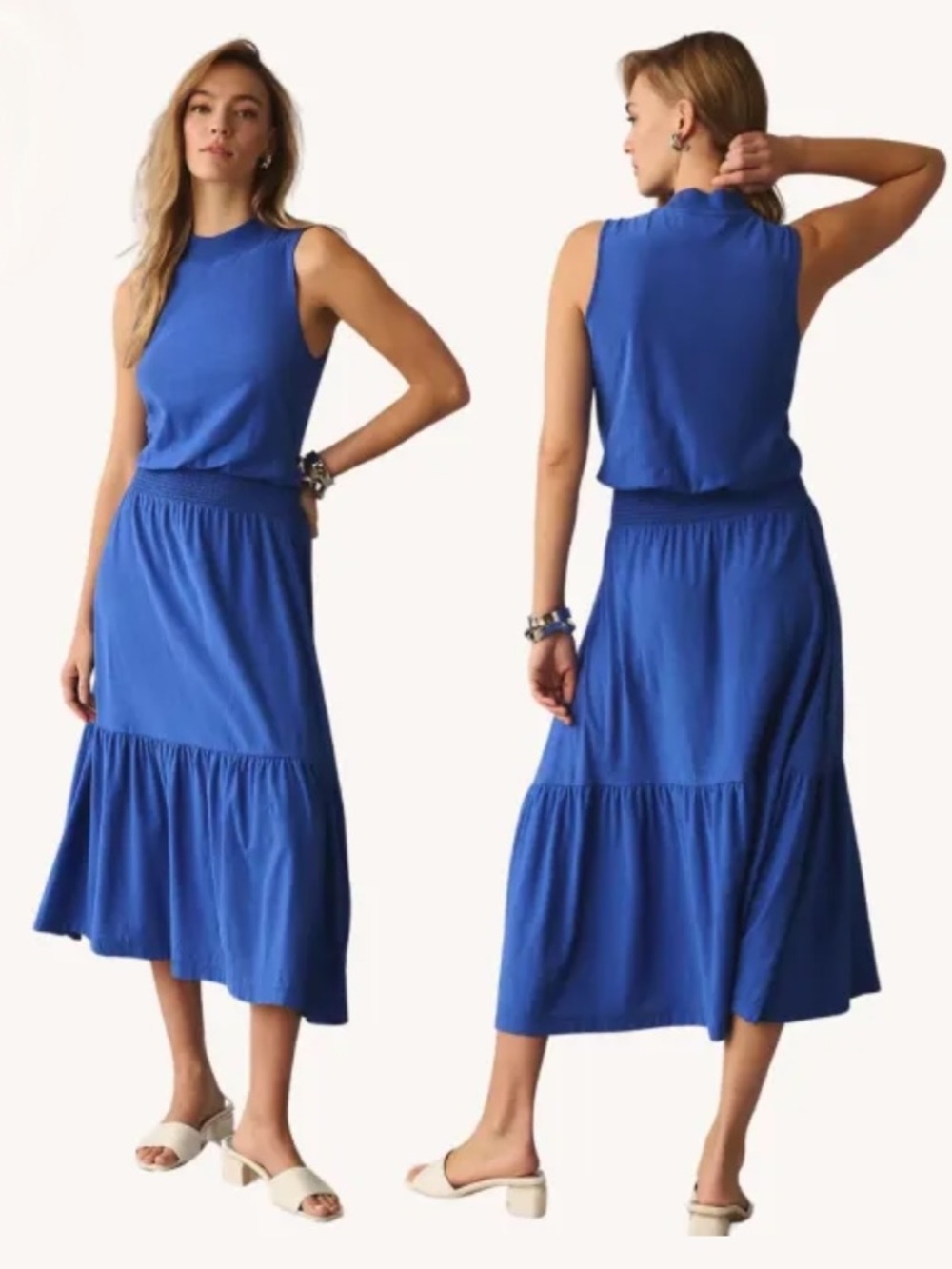 Anthropologie Nation Ltd Barret 90s Midi Dress Peruvian Pima Cotton Cobalt Blue